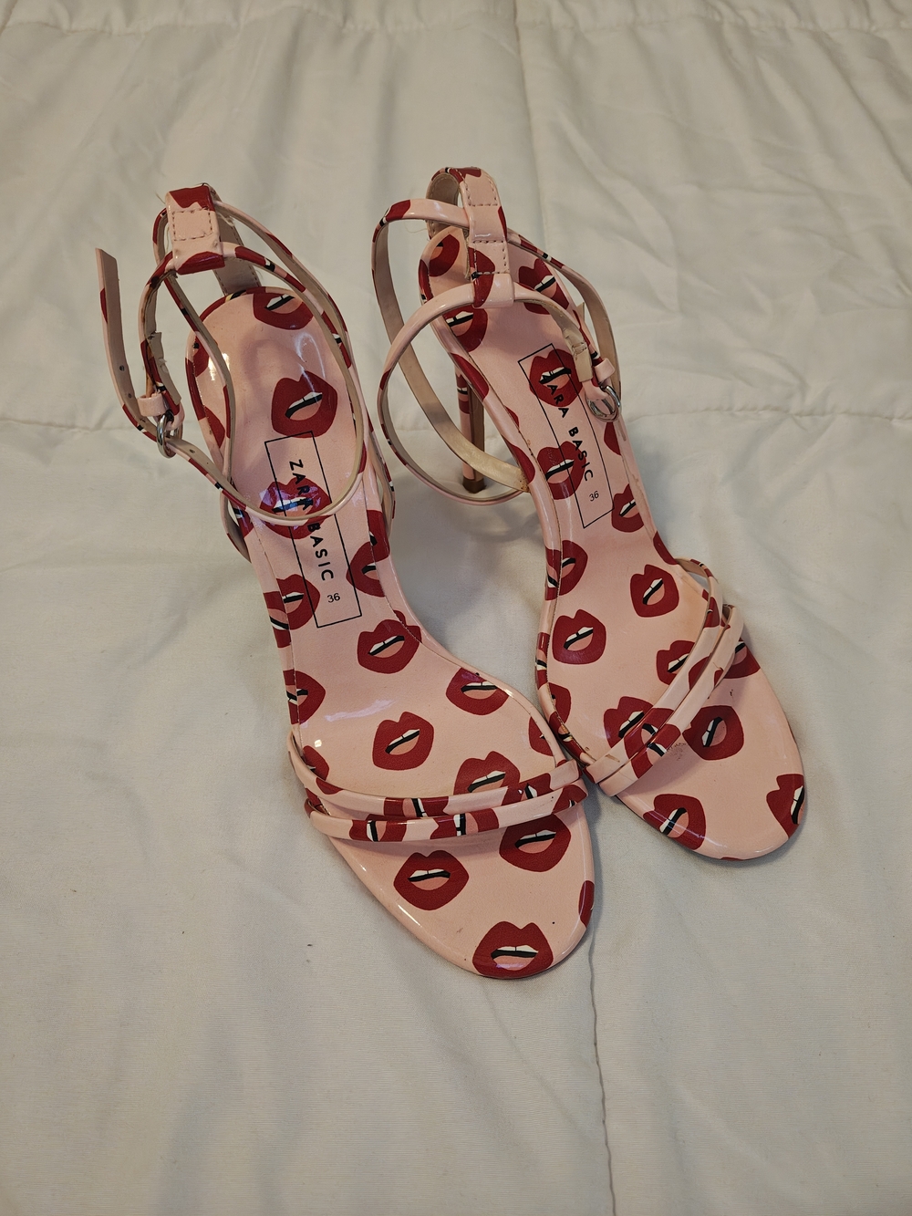 Zara Basic-Lipstick Kiss Print Strappy Heels - Size 36(US 6) - Stiletto